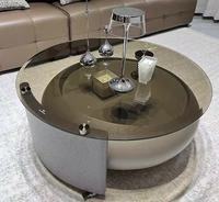 Table basse ronde rotative, style crème, plateau en verre, table à thé pour salon