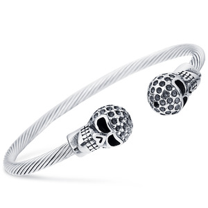 Pulsera de Acero de Titanio con Diseño de Calavera, Cable de 4 mm, Joyería Unisex, Diseño Creativo de Esqueleto Redondo para Halloween - Product Image 1