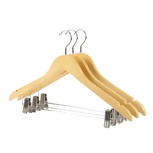 Hot Sale Custom Brand Coat Natural Wood Hanger Wholesale Solid Wooden Hanger For Clothing Store