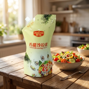 Pochette souple personnalisée avec bec verseur, emballage alimentaire en plastique de qualité alimentaire pour vinaigrette, sauce et condiment - Product Image 1