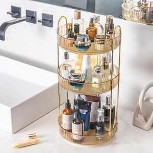 Luxury Cosmetic Storage Rack Transparent Makeup Holder Gold Tone Bathroom Organizer Vanity <b>Display</b> <b>Stand</b> - Product Image 3