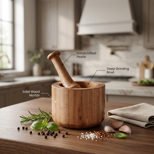 Ensemble mortier et pilon en bois d'acacia, broyeur d'épices multifonctionnel, écraseur d'ail, broyeur d'herbes, pour usage domestique et cuisine - Product Image 2