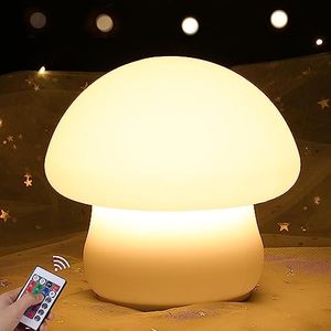 Lampe tactile en forme de champignon à intensité variable, en gel de silice souple, lumière de nuit LED 10W, base en bois, IP44, alimentation AC, autonomie 4-10h, jaune chaud/RGB - Product Image 1