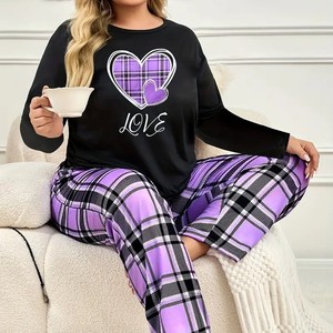 Camiseta con estampado de amor informal holgada de talla grande para <span class=keywords><strong>mujer</strong></span> americana europea, pantalones de manga larga, traje sencillo de <span class=keywords><strong>invierno</strong></span> para <span class=keywords><strong>mujer</strong></span> gorda - Product Image 1