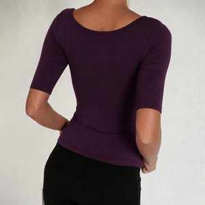 Top Corto Morado con Cuello Cuadrado y Escote Bajo, Manga 3/4, Ajuste Ceñido, Estilo Europeo Americano, Minimalista, Sexy y Favorecedor - Product Image 3