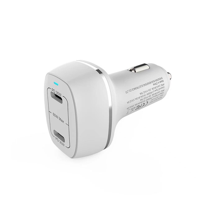 High Speed 60W USB C Car Charger Dual Type C Port PD Fast Charge Adapter for Google for Pixel for Samsung for iphone