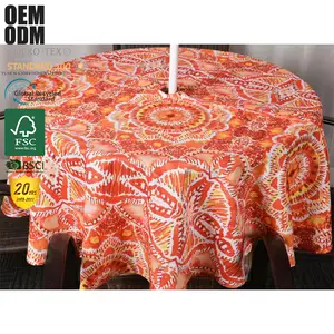 Easy To Clean Washable Water Repellant Round Table Cloth Modern Floral For Outdoor Party Round Printed 100% Polyester 60 Inch