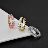 Bagues de fiançailles tennis en laiton plaqué or 18 carats avec pierres de zircon, style classique, unisexe, bijoux fins, vente en gros