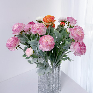 Bouquet de fleurs de lotus artificielles floquées, 52 cm de haut, fleurs en soie simulées pour la décoration de la maison et des mariages - Product Image 2