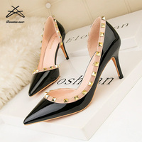 Femmes court mi mince talons affaires dame étincelle travail officiel femmes chaussures à talons hauts dames Rivet chaussures à talons