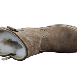 Bottes d'hiver unisexes marron clair à semelle épaisse, talon moyen, fermeture éclair latérale, doublure en laine chaude, bottes courtes pour adultes, couleur unie - Product Image 5