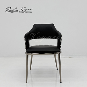 Fauteuil de salle à manger personnalisable en cuir PU Keynes, imprimé léopard, pieds en métal, vente en gros pour la maison et le commerce - Product Image 1