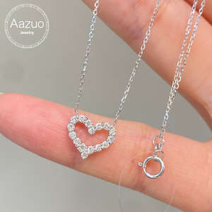 อาซูโอ ไฟน์ จิวเวลรี่ รีออล 18K โซลิด ไวท์ โกลด์เพชรธรรมชาติแฟรี่ฮาร์ตสร้อยคอของขวัญสำหรับสาวๆวันเกิดปาร์ตี้ของขวัญแห่งความรัก AU750 - Product Image 1