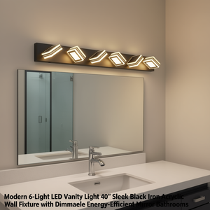 Lámpara de tocador LED moderna de 6 luces, 40 pulgadas, de hierro negro y acrílico, para pared, regulable, iluminación para espejo de baño - Product Image 2