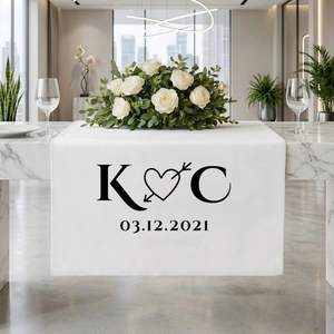 Linen Square <b>Table</b> <b>Runner</b> With Custom Name Date Durable Classic Design for <b>Wedding</b> & Party Decor - Product Image 2