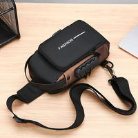 Sac de poitrine pour homme avec logo personnalisé, coque rigide antivol, sac à bandoulière avec verrouillage, sac de poitrine à coque rigide avec USB