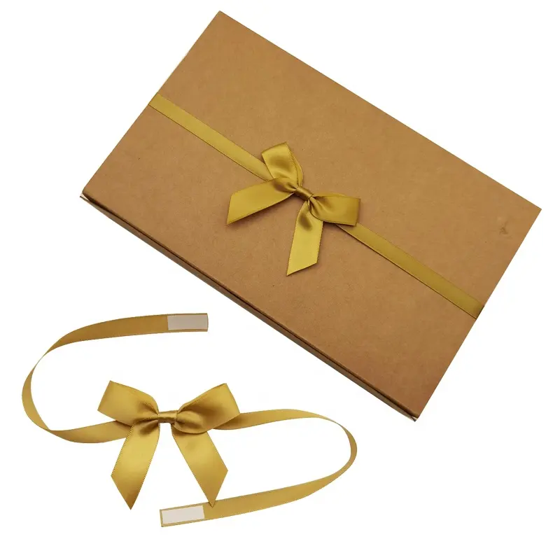 Embalagem de presente com laço E-Magic, fita de cetim personalizada de cor dourada pré-amarrada com laço autoadesivo