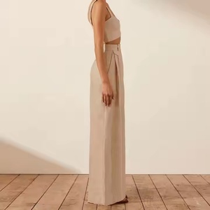 Conjunto de Lino al Por Mayor a Bajo Precio: Top Corto Sexy para Mujer y Pantalones Anchos de Lino de Talle Alto Casuales para Mujer - Product Image 3