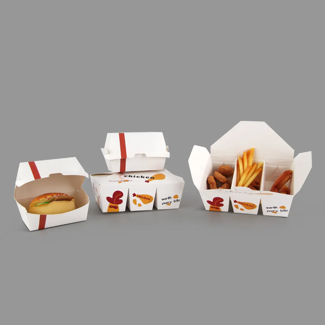 Il contenitore di carta delle patatine fritte dell'hamburger dell'hamburger dello spuntino di eco stampato abitudine elimina la scatola di ala di pollo arrostita imballaggio caldo degli alimenti a rapida preparazione