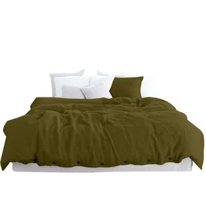 लिनन बेड शीट 100% कस्टम आकार और पैटर्न प्राकृतिक लिनन डवेट कवर बेडडिंग सेट गहरे हरे रंग का रंग