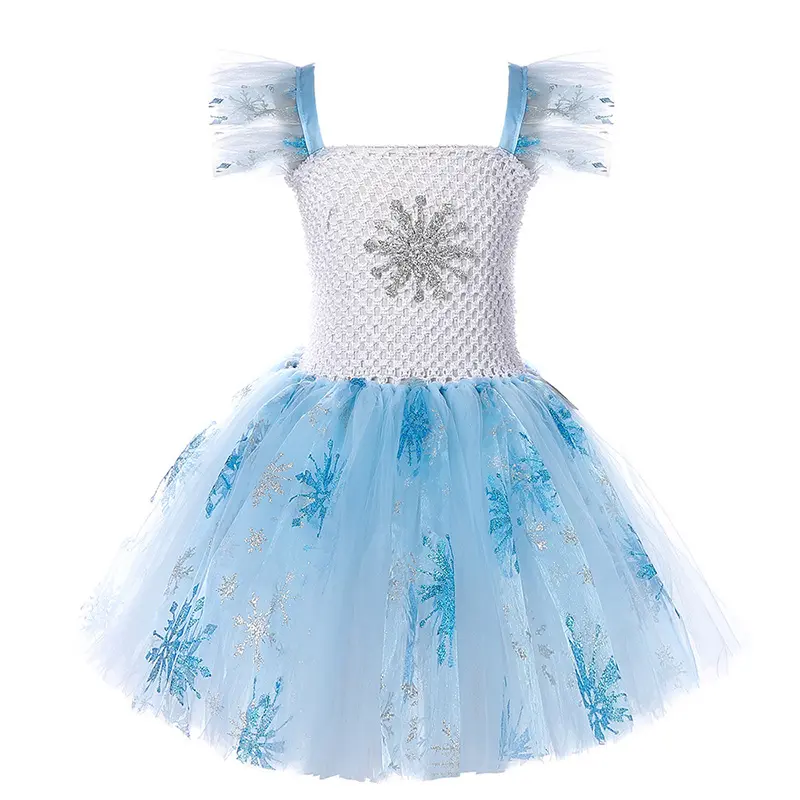 Tùy Chỉnh Bông Tuyết Lá In Vải Tuyn Prom Gown Trẻ Em Của Ngày Cosplay Cho Cô Gái Elsa Công Chúa Tuyết Nữ Hoàng Váy