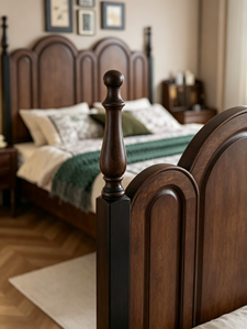 Traditional Mahogany Queen <b>Bed</b> Frame with Storage Box Spring Design Solid Wood Construction Dark <b>Brown</b> Finish - Product Image 2