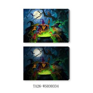 Toile d'art lumineuse à LED |   Peinture encadrée <span class=keywords><strong>squelette</strong></span> et sorcière pour Halloween, idéale pour salon et entrée - Product Image 6