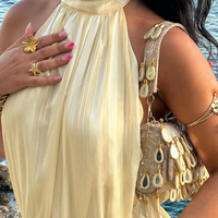 Ensemble de robe plissée en mousseline de soie de haute qualité jaune clair à deux pièces pour fête de remise de diplôme d'été pour femmes