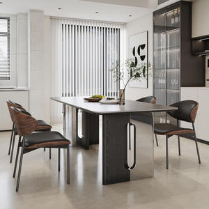 Juego de <span class=keywords><strong>Mesa</strong></span> y <span class=keywords><strong>Sillas</strong></span> de Comedor de Estilo Italiano Minimalista, de Madera Maciza y Losa de Piedra, Estilo Retro, para Apartamentos Pequeños y Restaurantes - Product Image 5