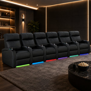 Fauteuil inclinable intelligent moderne 6 places en cuir véritable avec structure en bois, rembourrage en mousse à mémoire de forme, extensible, multifonction, réglable 396-R6 Premium - Product Image 1