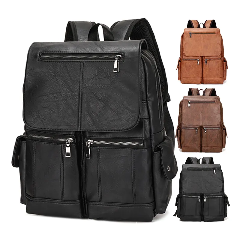 2024 Venta al por mayor PU cuero Laptop Bag College School Mochila para hombres