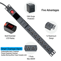 Barre d'alimentation PDU 19 pouces 1U à montage en rack, 7 ports, norme NEMA, protection contre les surtensions de classe D 10KA, entrée AC85V-265V, prise standard américaine