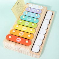 Montessori Wooden 2-in-1 Xylophone Piano Toy for Toddlers, Music Early Education Instrument with Mallets