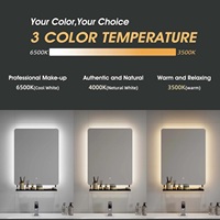 Miroir de salle de bain mural LED avec base d'étagère à coins arrondis de 28 pouces, anti-buée amélioré, mémoire de luminosité, sûr et lumineux