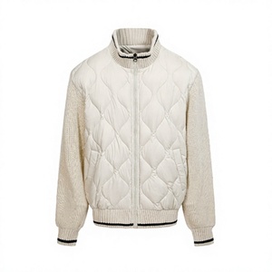 <b>Men's</b> <b>Jacket</b> Stand Collar Zipper Closure Knitted Sleeves Solid Color Polyester Filling Autumn Casual Wear - Product Image 1