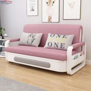 Canapé-lit convertible multifonctionnel en tissu, pliable, avec rangement intégré, oreillers décoratifs, structure métallique, idéal pour les petits espaces - Product Image 2