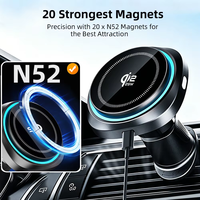 Chargeur sans fil Qi2.2 à charge rapide 25W, support de téléphone pour grille d'aération de voiture, rotation à 360° °   Support magnétique rotatif pour téléphone avec lumière LED 7 couleurs