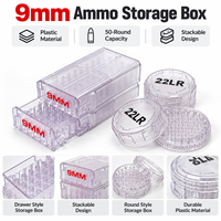 Boîte à munitions de 9 mm, capacité de 50 cartouches, organisateur de rangement en plastique transparent, design à tiroir et rond, boîte empilable