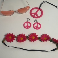 Ensemble hippie pour femmes : collier, boucles d'oreilles, bandeau et lunettes de soleil avec symbole de la paix, accessoires années 60 et 70, décoration de fête groovy