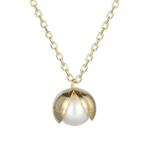 Trendy 925 Sterling Silver Pearl Shell 18K Gold Plated Women's Pendant Necklace