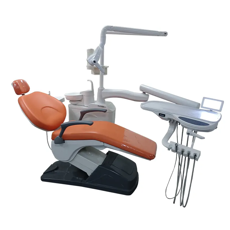 طقم اقتصادي متكامل لغطاء كرسي وحدة طبيب الأسنان بالزرع الكهربائي مصنوع من الجلد ومزود بمسند رأس لطبيب الأسنان في عيادة الأسنان