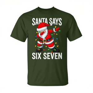 Camiseta navideña con la frase 'Santa Says Six Seven', meme de jergas gen alfa, diversión navideña - Product Image 2