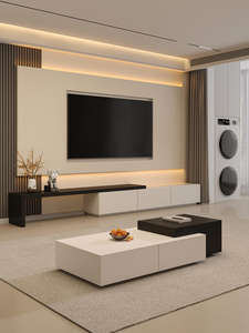 Meubles de télévision minimalistes modernes personnalisés en usine avec panneaux de particules à fermeture en douceur Cabinets de télévision de bonne qualité avec tiroirs <span class=keywords><strong>et</strong></span> lumières LED - Product Image 3