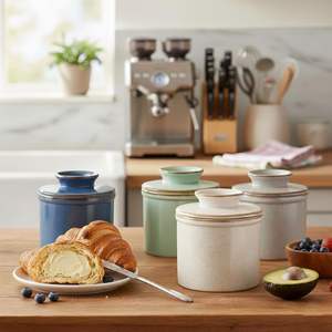 Mantequilla de cerámica Crock Butter Container Mantequilla francesa en relieve para mostrador con línea de <span class=keywords><strong>agua</strong></span> - Product Image 4