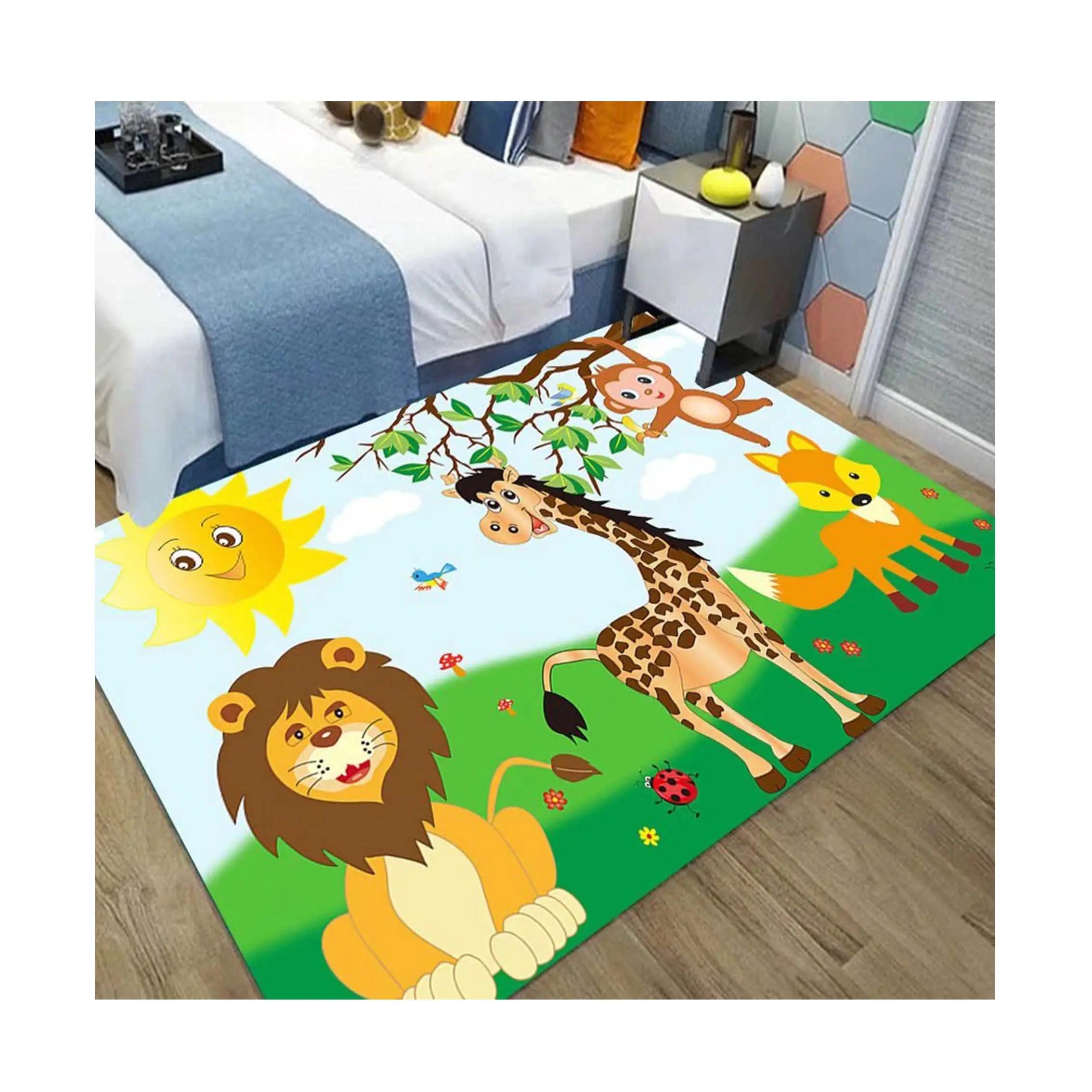 Alfombra con diseño de animales para niños y bebés, alfombrilla de juego con dibujos animados en 3d