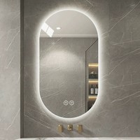 Miroir de salle de bain ovale LED haut de gamme sans cadre, anti-buée, à commande tactile, à luminosité réglable, 3 températures de couleur, pour coiffeuse à domicile