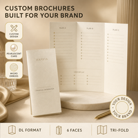 Brochure pliée personnalisée pour l'assurance commerciale et la gestion de patrimoine, format DL mince, 6 panneaux, pochette, dépliant financier exécutif