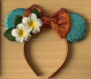 Bandeaux colorés pour cheveux, à gros nœud, accessoire de coiffure à paillettes, mickey et minnie, avec oreilles, super mignons, 2 pièces - Product Image 5