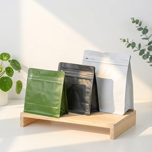 Sacs à café personnalisés en gros à fond plat, pochettes refermables avec valve 250g 12oz, emballage laminé de qualité alimentaire OEM ODM - Product Image 2