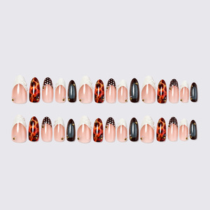 Uñas postizas estilo francés con diseño de almendras, puntos de polka y diamantes de imitación color ámbar para manicura diaria y accesorios de bricolaje de moda. - Product Image 2